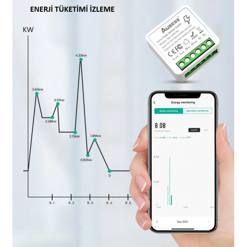 Tuya Wifi Mini Akıllı Anahtar Güç Tüketim izlemeli 1 Çıkış 